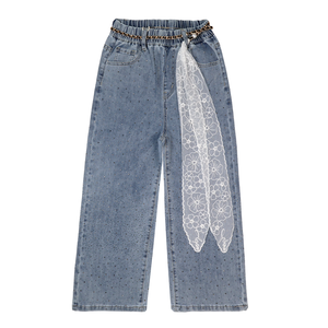 <span class=keywords><strong>Jeans</strong></span> Gallant per Bambine, Design Personalizzato, Lavaggio Vintage, Gamba Larga con Strass, Denim Casual Ecologico - Product Image 4