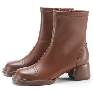 Bottines Chelsea pour femmes faites à la main avec talon épais de 5 cm Nouveau design Fermeture éclair latérale Tige en <span class=keywords><strong>cuir</strong></span> véritable Doublure en <span class=keywords><strong>cuir</strong></span> de veau - Product Image 4