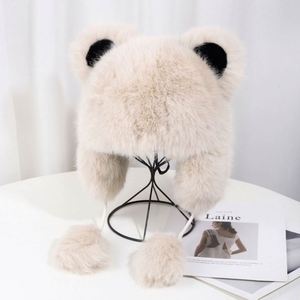 Nouveauté hiver, bonnet en fourrure pour femme, couleur unie, mignon, pompon, protège-oreilles, bonnet pour temps froid, bonnets en fourrure d'hiver - Product Image 5