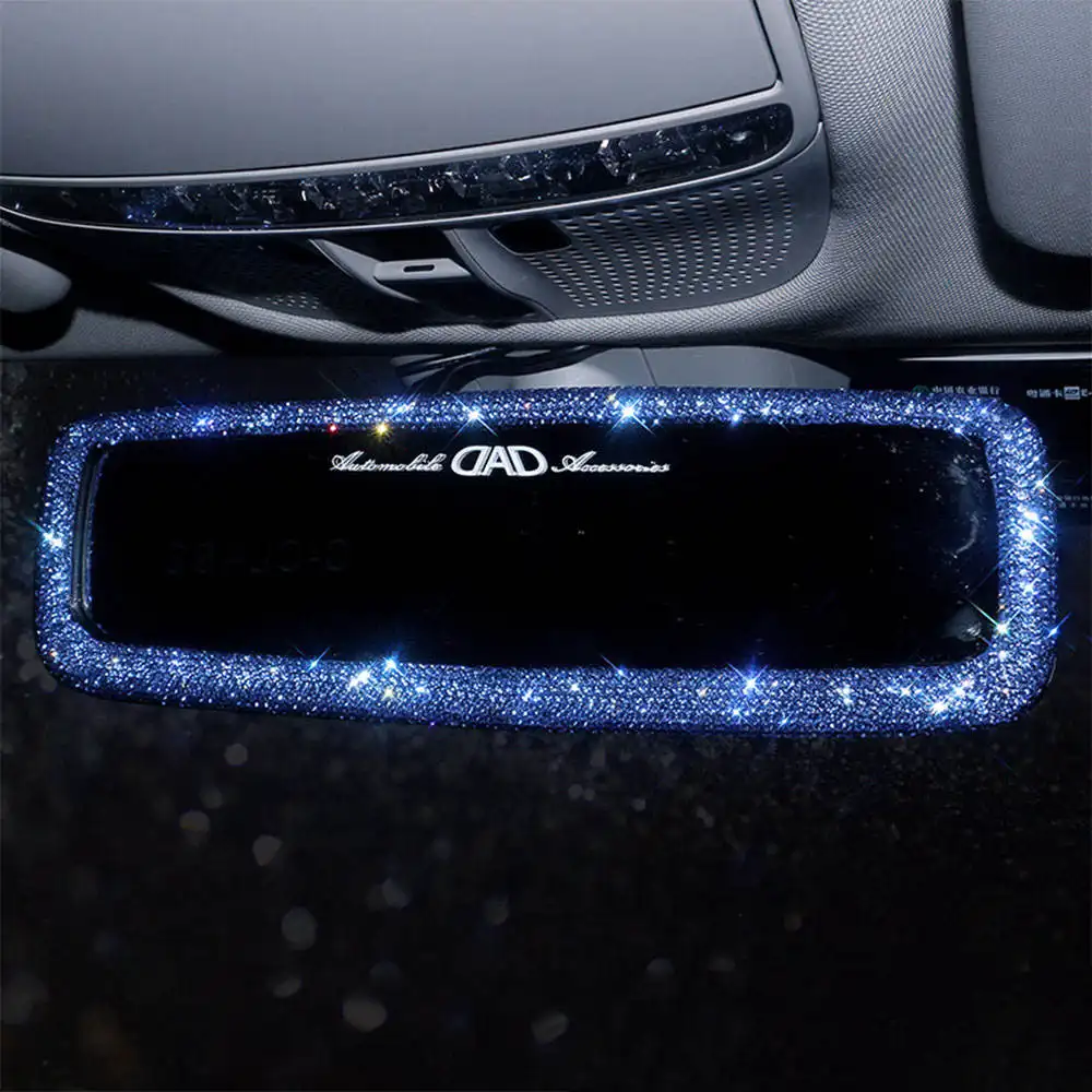 Rhinestone Car Rearview Mirror Car Charm Bling Rear View Mirror Cover For Girls Red Auto Accessories Interior