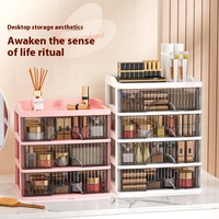 Boîte de rangement de luxe noire pour coiffeuse, organisateur de cosmétiques transparent multi-niveaux, tiroir de finition lumineux coulissant, armoire de type tiroir