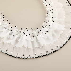Nastro plissettato in chiffon bianco e <span class=keywords><strong>nero</strong></span> da 9 cm personalizzato all'ingrosso, pizzo decorativo arricciato per scollo lingerie e capi d'abbigliamento - Product Image 3