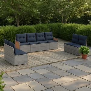 Conjunto de Sofás de Patio de Ratán Sintético Gris Moderno con Cojines, Muebles de Exterior para 8 Personas, Diseño Contemporáneo - Product Image 2