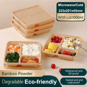 Lonchera Ecológica de Fibra de Bambú de 4 Secciones, Contenedor de Alimentos Reutilizable con Compartimentos, Libre de Plástico, <span class=keywords><strong>para</strong></span> Adultos y Niños - Product Image 3