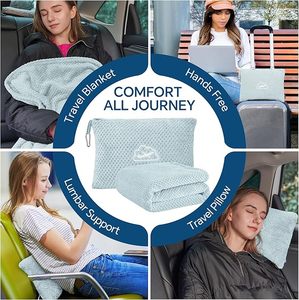 Custom Travel Blanket Pillow Set with Bag Hidden Pocket Trolley Sleeve Carabiner for Airplane Fleece Blanket - Product Image 3