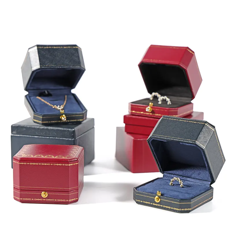 Fabriek Groothandel Op Maat Luxe Sieraden Geschenkverpakking Set Boxes Voor Luxe Sieraden Rood Pu Lederen Ring Box