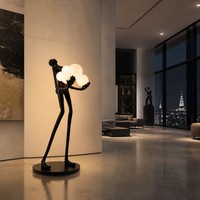 Lampe sur pied en résine au design minimaliste avec abat-jour en verre, hauteur réglable, LED E27, sculpture pour la décoration moderne du salon