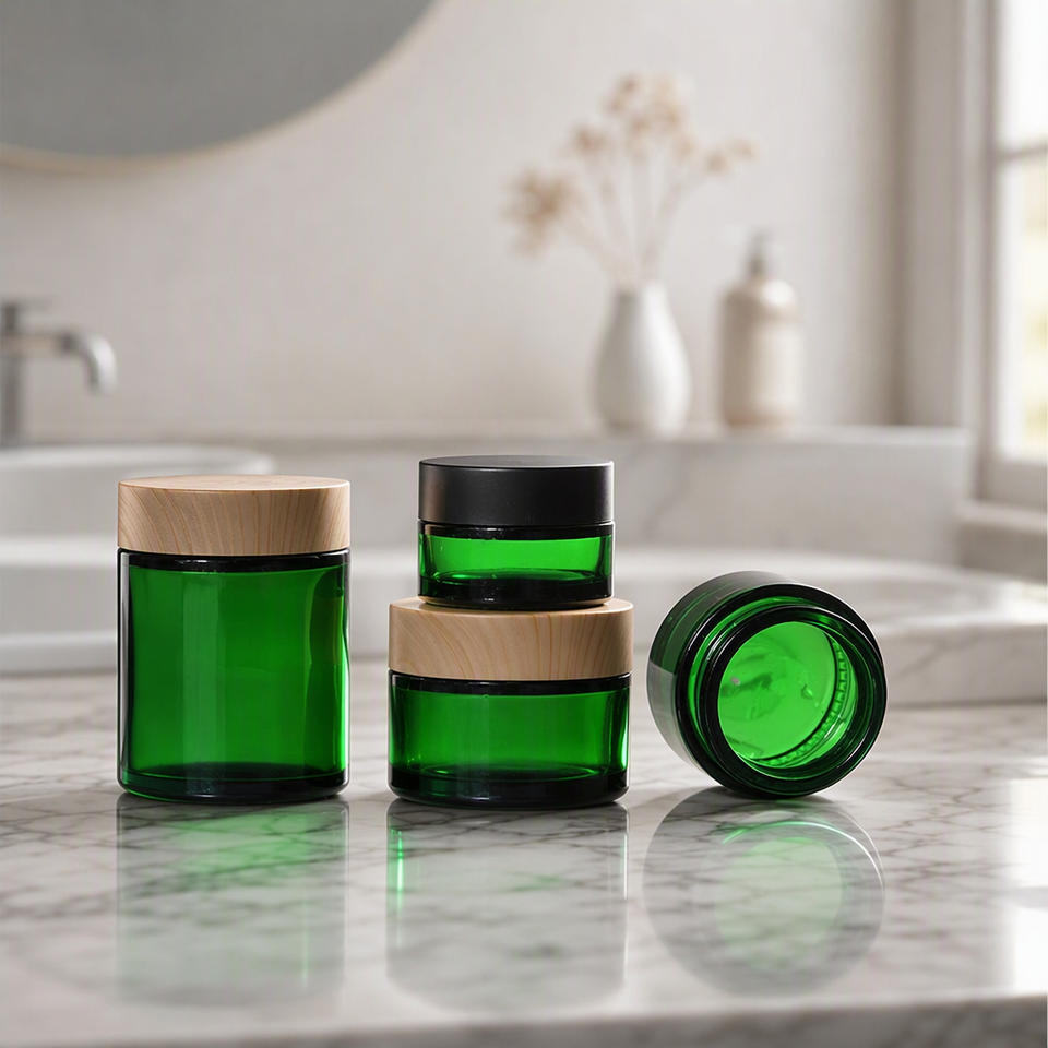 Eco Friendly Glass Cream Jars Clear Green Cosmetic Jar Travel Mini ...