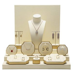 Bộ trưng bày trang sức cao cấp Jourbon bằng vải microfiber trắng, dành cho nhẫn, bông tai, dây chuyền, trưng bày cửa sổ - Product Image 1