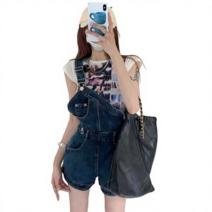 <span class=keywords><strong>Pantalones</strong></span> <span class=keywords><strong>Cortos</strong></span> Vaqueros Vintage de Un Solo Hombro para <span class=keywords><strong>Mujer</strong></span>, Mono Vaquero de Diseñador Sexy Asimétrico de Pierna Ancha Estilo Y2K para Verano - Product Image 4