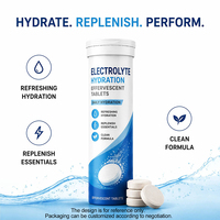 Comprimés effervescents d'hydratation électrolytique, formule de mélange de sels, supplément d'extraits de plantes, conditionnement en tube