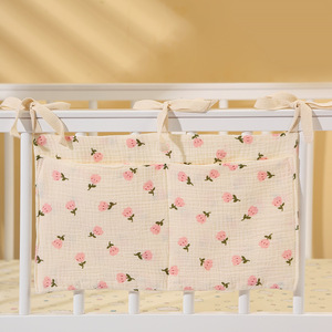 100% Cotton Muslin Foam <strong>Floral</strong> <strong>Crib</strong> Two Pockets Hanging Storage Bag Toddler Baby Diaper Teether Toys Bed Organizer Infant - Product Image 4
