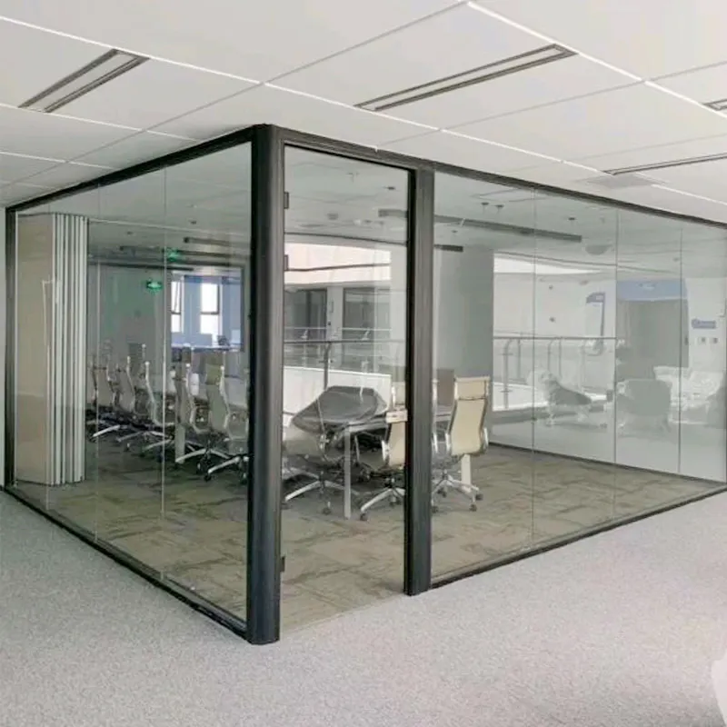 Office Cubicle Design Operable Aluminium Full Height Hanging Glazed Decorative Room Divider Double Glass Partitions Wall