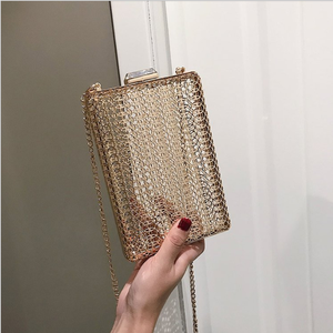 Sacchetto di spalla delle donne in metallo cava <span class=keywords><strong>oro</strong></span> gabbie piazza di <span class=keywords><strong>sera</strong></span> della frizione delle signore festa di nozze di lusso crossbody della borsa della borsa - Product Image 1
