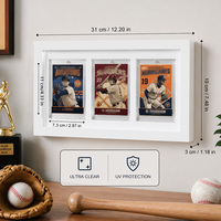 Cadre de présentation mural en bois blanc à 3 emplacements pour cartes de sport, avec couvercle de protection en plexiglas pour cartes de collection