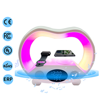 Draadloze Oplader Pad Stand Speaker Met Rgb Nachtlampje Wekker Lamp 15W Snel Oplaadstation Voor Iphone & Samsung & Iwatch