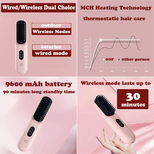 Cepillo Alisador de Cabello Inalámbrico Recargable por USB, Peine Caliente Portátil para Peinar y Rizar, para Viajes, Hogar o Uso en Salón - Product Image 5