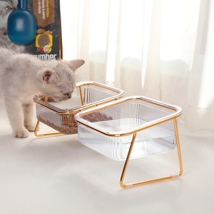 Bols pour chat en fer forgé anti-renversement, double, à rebord incliné, avec support pour le cou, surélevés pour nourriture et eau, pour animaux de compagnie - Product Image 1