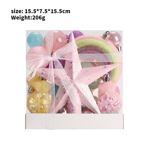 Lot de 40 boules de Noël populaires en forme de macarons, étoile de sommet rose, couleur bonbon, pour la décoration de l'arbre de Noël des enfants - Product Image 3