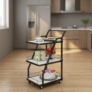 Three-Layer Metal Utility <b>Cart</b> with Wheels for Living Room Drink and Food <b>Storage</b> Minimalist Design - Product Image 5