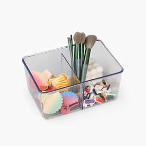 Clear 2 Compartment Cosmetic <b>Storage</b> Box Plastic <b>Makeup</b> Brush Organizer <b>For</b> Vanity Desk - Product Image 2