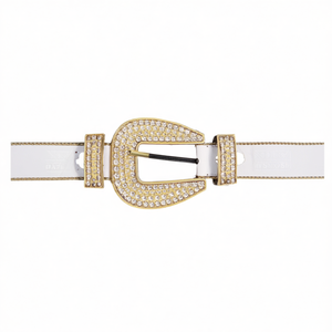 Cinturón de Cuero Genuino de 3.8x105cm con Hebilla de Diamantes de Imitación Blancos, Accesorio Casual para Mujer - Product Image 3