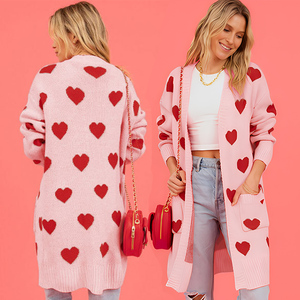 Valentines Day Gift Knitted <strong>Cardigan</strong> Heart Jacquard Outwear Cute pink Women <strong>Long</strong> Sweaters <strong>Cardigans</strong> <strong>With</strong> <strong>Pockets</strong> - Product Image 3