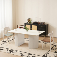 Ensemble de table à manger rectangulaire moderne de luxe, plateau en ardoise, finition blanche, meubles de salle à manger réglables pour salon, utilisation en hôtel