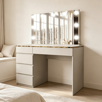 Coiffeuse moderne de luxe en panneaux de bois avec miroir, éclairage LED et tiroirs pour salon d'appartement