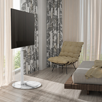 Soporte de TV Moderno Artístico de Acero Aleado Blanco para TV LCD/LED de 32-65 Pulgadas con Base Redonda de Vidrio con Patrón de Mármol, VESA Máxima 400x400