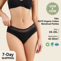 Culottes menstruelles en coton biologique sans PFAS avec dentelle, 4 couches anti-fuites, taille mi-haute, lavables, réutilisables, pour flux abondant, sous-vêtements féminins