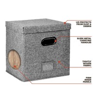 Boîte de rangement pour disques vinyles multifonctions durables Boîte à linge pouvant contenir plus de 50 disques vinyles Organisateur de rangement carré avec couvercle et poignée en métal