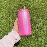 Entrepôt aux États-Unis 16 oz Iridescent Shimmer Rainbow Glitter Bière Can Blank Sublimation Tumbler Cup Mug avec couvercles en plastique