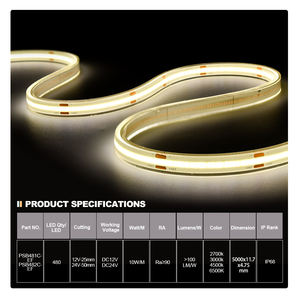 Tira de Luz LED COB PERFECT, Totalmente Transparente, de Cobre Real, Impermeable IP68, Flexible, de un Solo Color, 480eds/m, 8mm, sin Puntos, DC12V/24V - Product Image 2