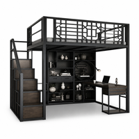 Lit mezzanine double en métal de style américain avec garde-corps robuste, escalier de sécurité et poste de travail sous le lit – Qualité supérieure pour bureau à domicile