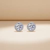 Toptan DEF VVS1 Moissanite Halo küpe katı GRA sertifikası ile 925 ayar gümüş elmas test geçmek
