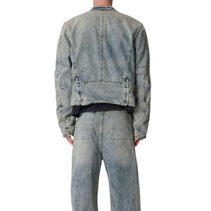 Veste en jean pour homme personnalisée, style délavé, avec fermoir de pompier, style camionneur, zippée, coupe ample, style hip-hop, vestes et manteaux - Product Image 2
