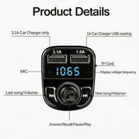 Chargeur de voiture double USB X8 de haute qualité 3.1A avec transmetteur FM Bluetooth 5.0 et appels mains libres, adaptateur de charge rapide PD pour téléphone de voiture