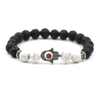 Bracelet extensible en pierre naturelle Hamsa perlée à la main oeil 8mm perles de protection en pierre de lave Yoga Chakra bijoux de guérison