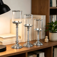 Porte-bougie Hurricane, élégant chandelier à tige haute, bougie pilier en option, taille et finition personnalisables pour table de mariage et décoration intérieure
