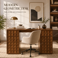 Bureau en chêne américain de qualité supérieure, table de bureau artisanale à motif losanges, ensemble de mobilier central de luxe pour espace de travail