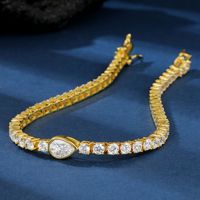 Bracelet tennis en chaîne de zircon étincelant, design géométrique luxueux, en cuivre plaqué or, bijoux de mode en gros