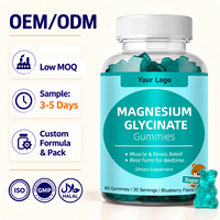 Gummies de glycinate de magnésium, complément alimentaire naturel 500 mg, 60 unités, saveur myrtille, pour adultes, soutien musculaire et osseux, sommeil