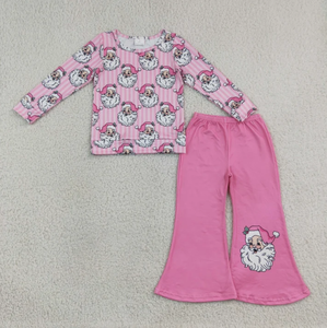 Ensemble de pyjama de Noël pour enfants avec imprimé Père Noël rose, combinaison à manches longues pour fillettes - Product Image 3