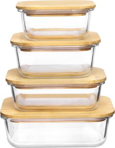 Boîte de conservation en verre borosilicate avec couvercle en bambou, compatible micro-ondes, design détachable, pour adultes - Product Image 1
