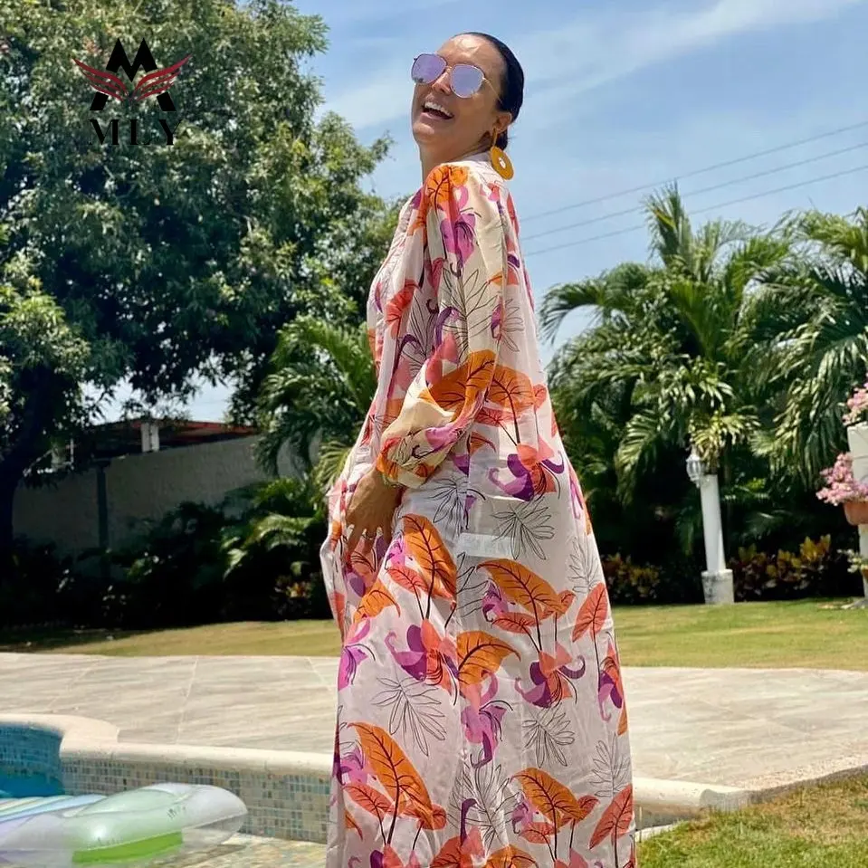 Op Maat Gemaakte Hawaiiaanse Zomer Bedrukte Cover Up Jurk Meisjes Badkleding Strandkleding Voor Dames