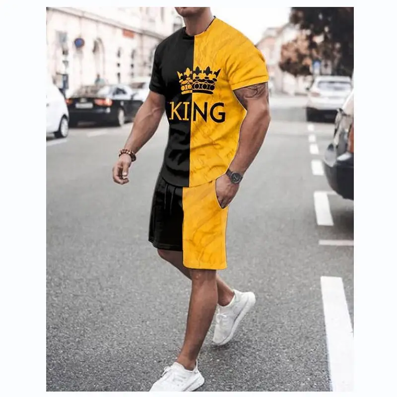 2022 Fashion summer Dress 3D Digital Print Short Sleeve Beach Pants Set Men's clothing T-shirt