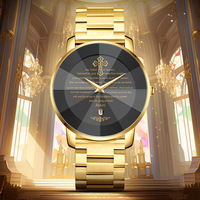 Montre-bracelet en acier inoxydable doré avec croix et Prière du Seigneur, cadran noir minimaliste, date, mouvement à quartz, cadeau religieux chrétien