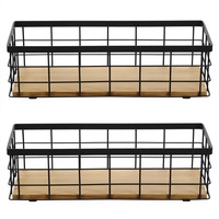 Lot de 2 petites paniers en fil métallique style ferme avec poignées, à un seul niveau, mobiles et empilables, pour salle de bain, comptoir et cuisine