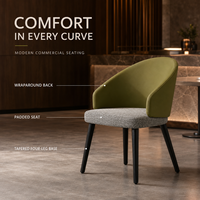 Fauteuil de salle à manger classique avec dossier en forme de baignoire, assise rembourrée en mousse moulée, pieds en bois de frêne massif, pour restaurant, hôtel, salle de banquet